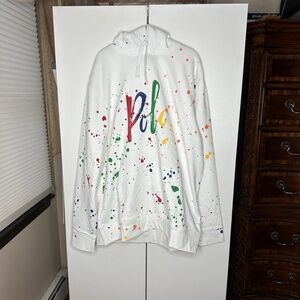 Polo Ralph Lauren White Paint Splatter Hoodie Sweatshirt Rare Mens Size XLT NEW
